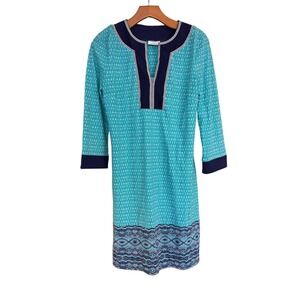 Cabana Life x Talbots Women's Small Turquoise Navy Geometric Shift Dress UPF 50+